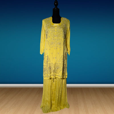 3 piece chiffon dress palazzo with short shirt (modern style handwork embroidery)