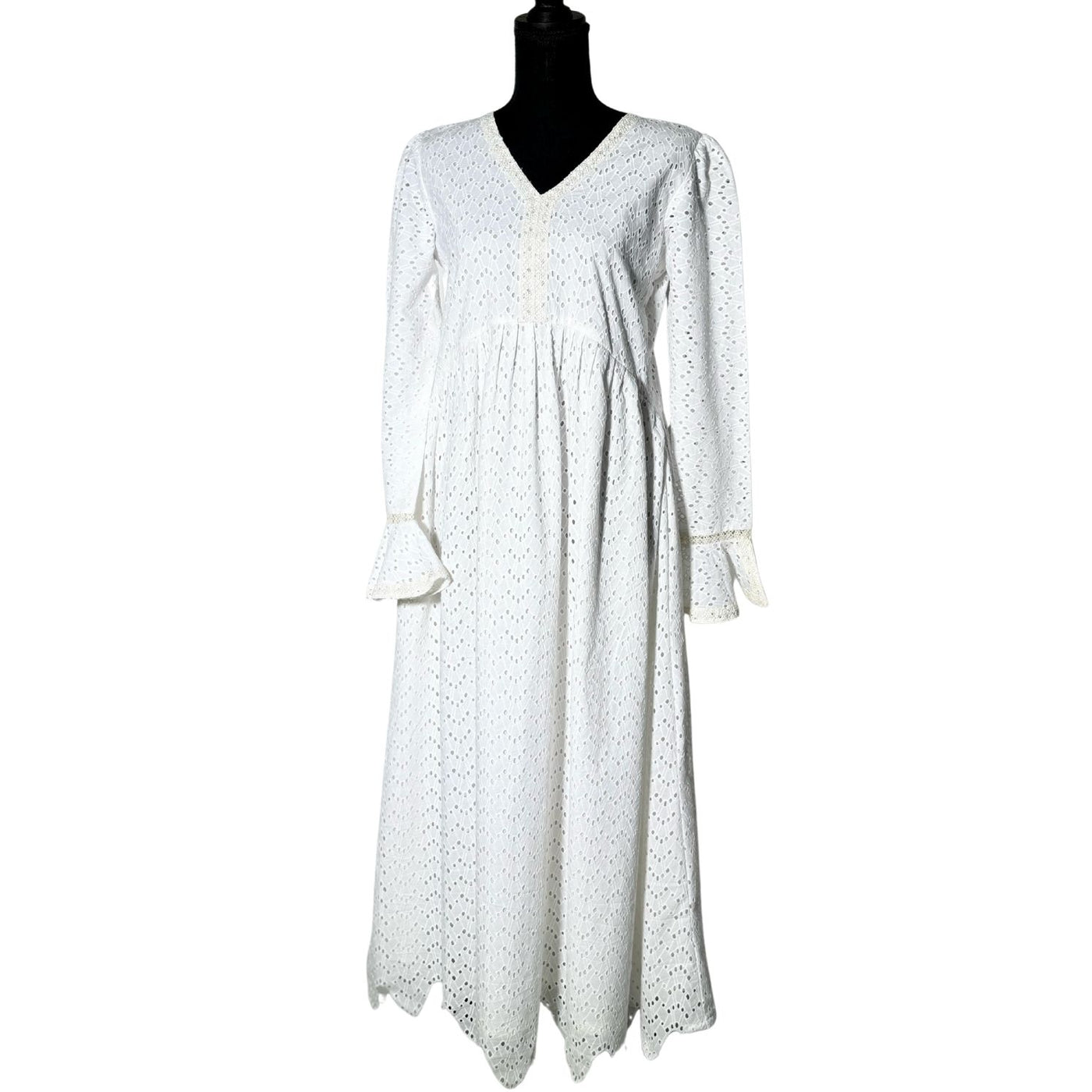 White Chicken Kari Maxi Length Frock with V Neck Style
