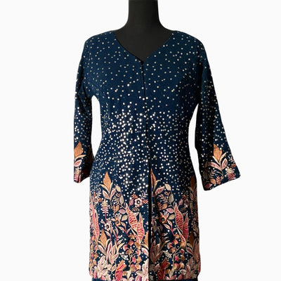 Navy blue Chiffon Sequence thread work palazzo trousers with short shirt and dupatta