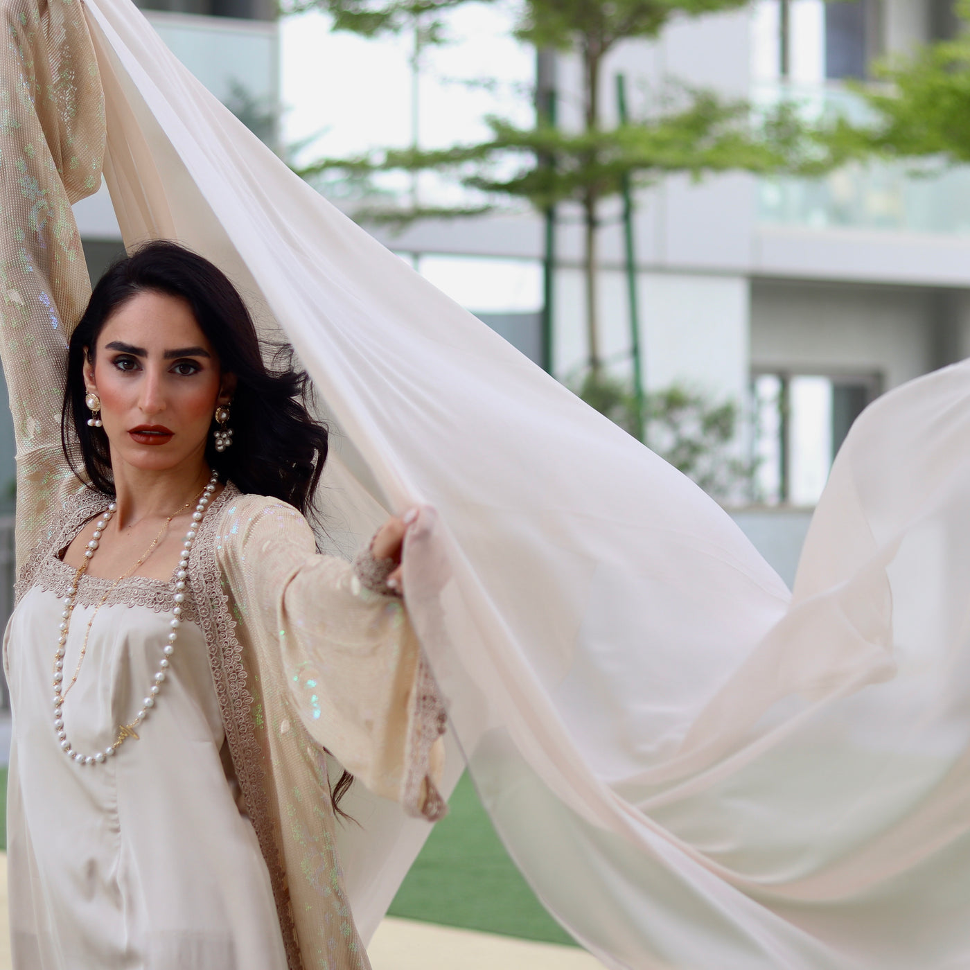 Layered Cape & Maxi Stitched 2 Pcs