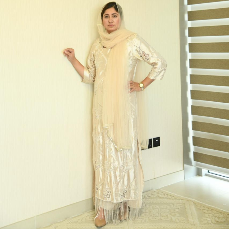 Golden Long kurta style Stitched 3 Pcs