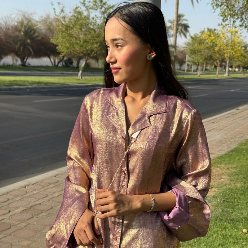 Foil Zari Embroidered Shirt & Top Stitched 2 Pcs