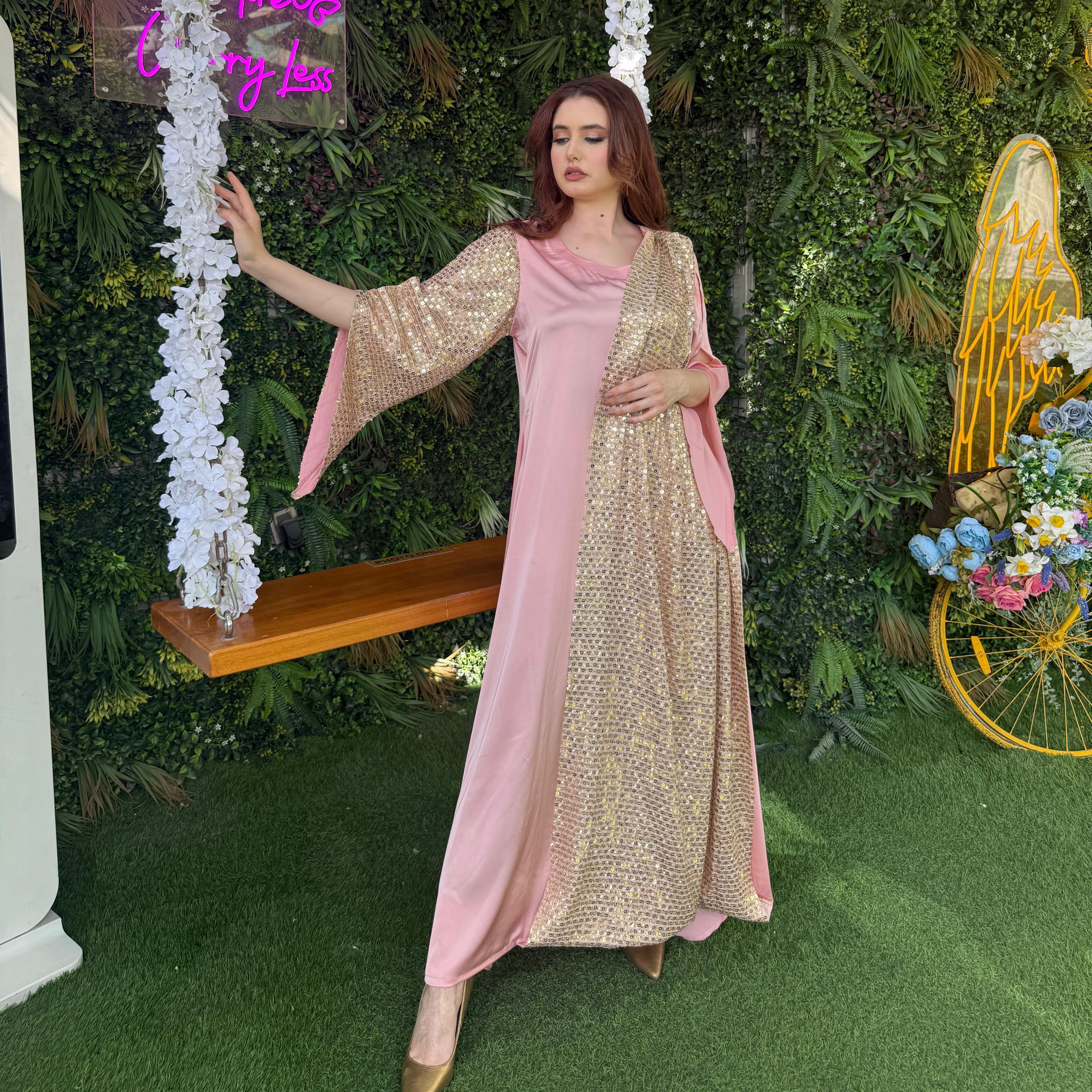 Oud Luxury Satin Sequins Maxi Stitched