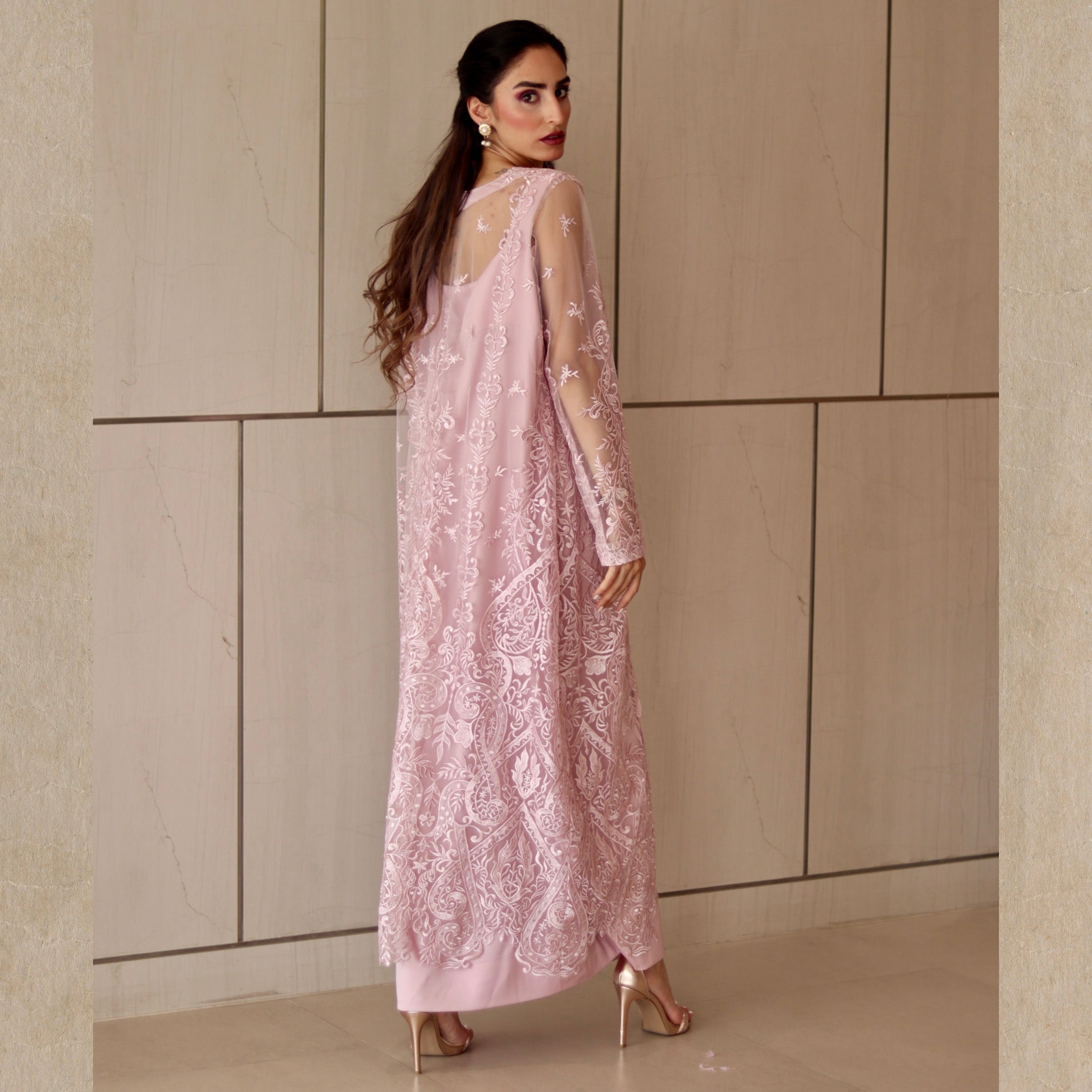 Pink Oasis-Thread embroidery & Water Sequins Stitched 3 Pcs