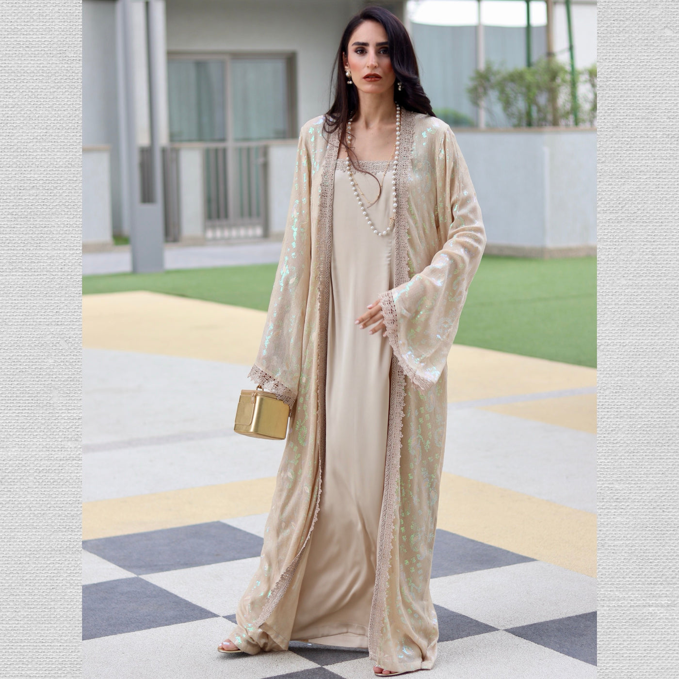 Layered Cape & Maxi Stitched 2 Pcs