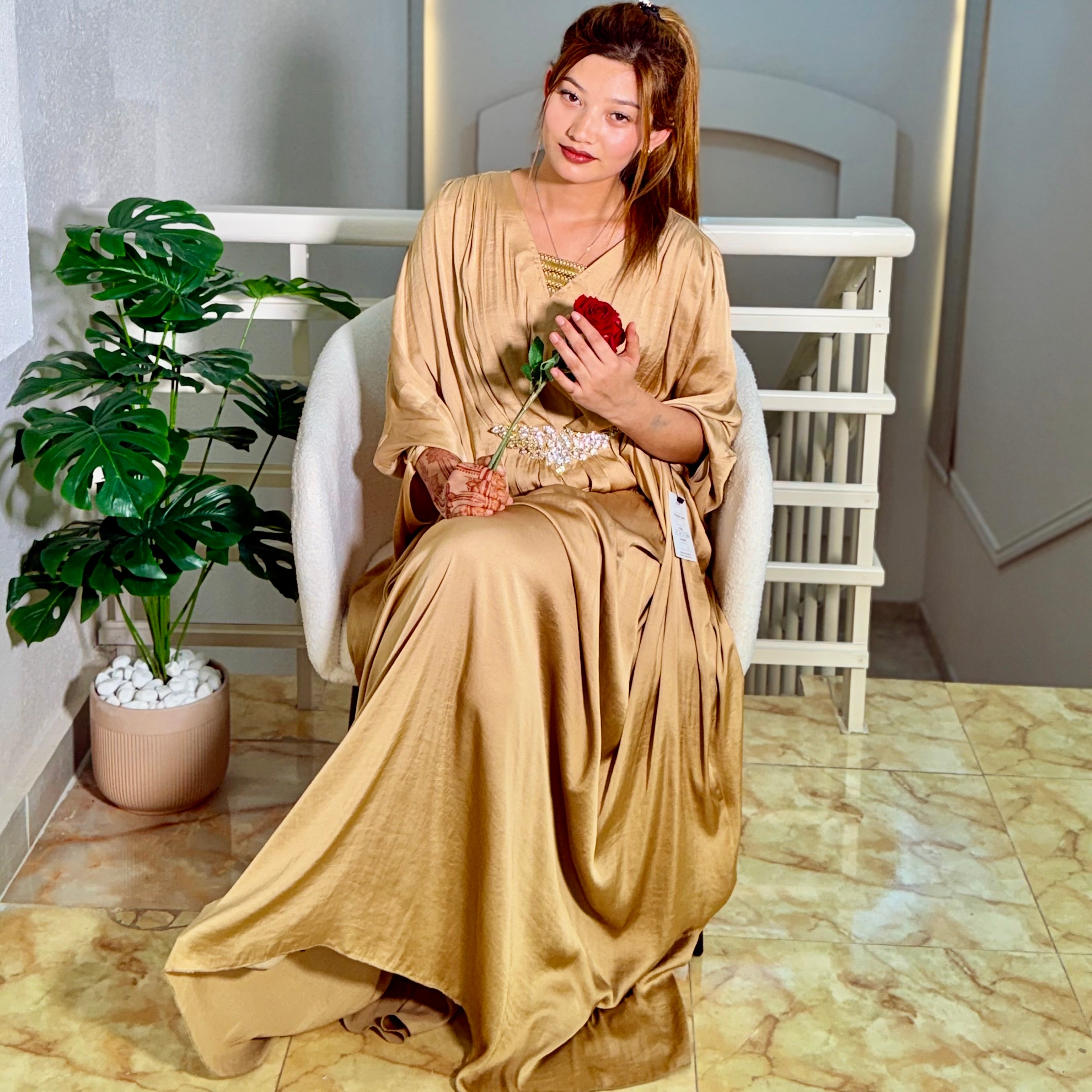 Najma Gold Kaftan Stitched