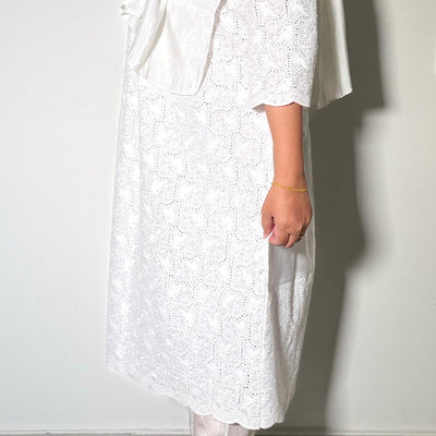 White Chikenkari Top two Satin Trousers
