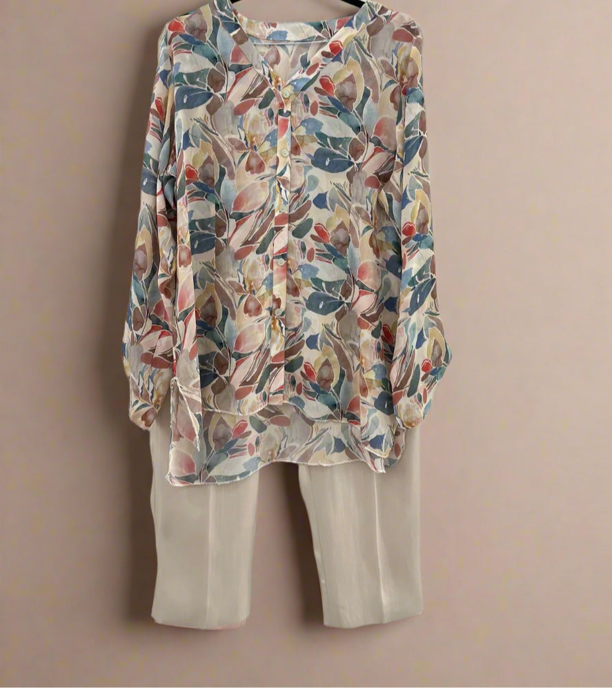 Chiffon Matelic Trouser Multicolor Crepe Shirt