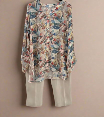 Chiffon Matelic Trouser Multicolor Crepe Shirt