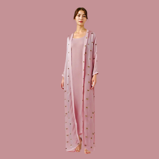 Baby pink Crepe chiffon metallic with crystal design (Jellabiya)