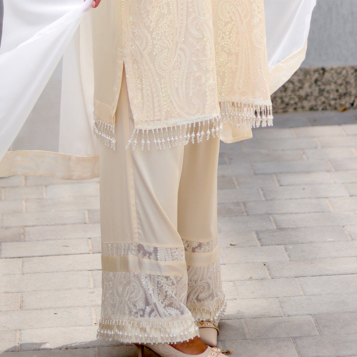 Cream Chikankari 3-Piece Dress – Formal | Office | Party Wear