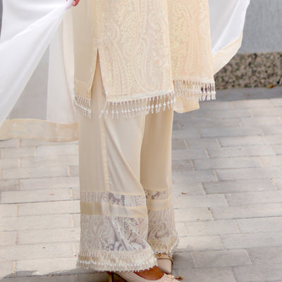 Cream Chikankari 3-Piece Dress – Formal | Office | Party Wear