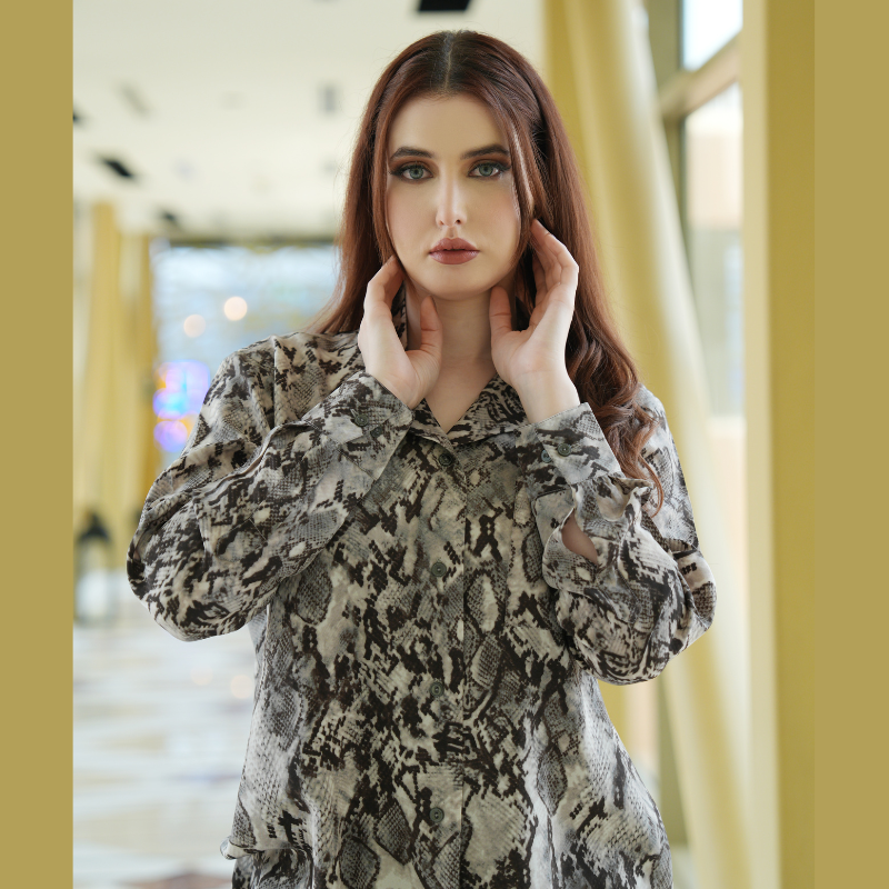 Snake Print Satin Top Stitched 1 Pc