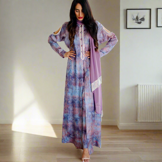 Tie & Dye Printed Silk Stitched 2 Pcs