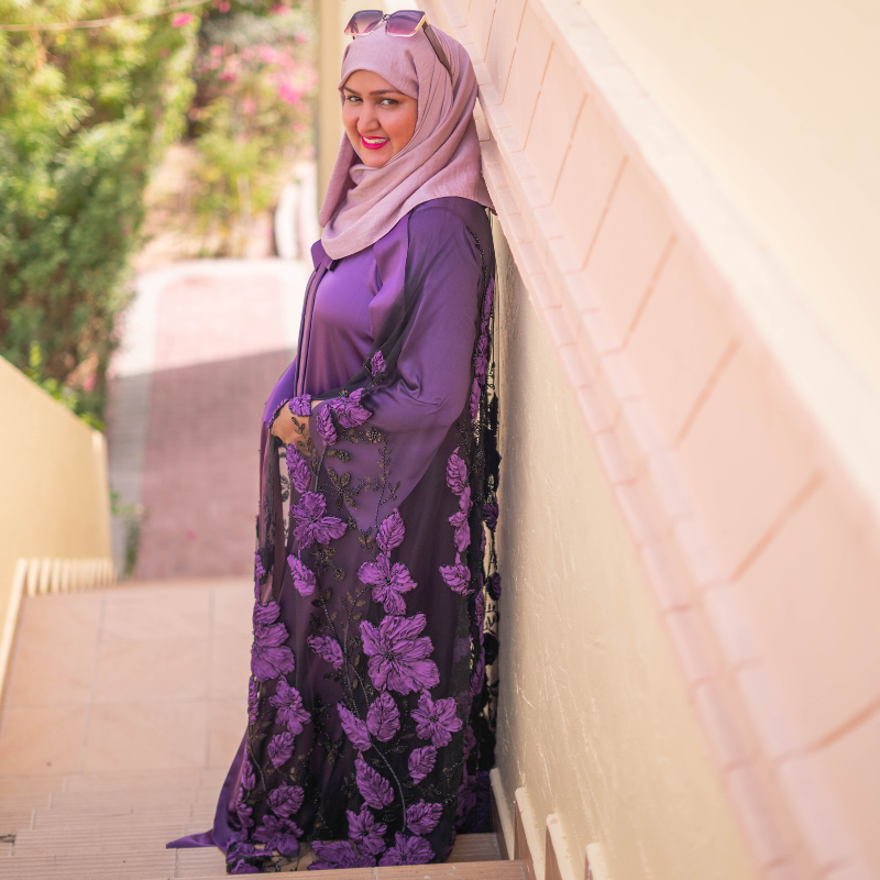 Purple Cape with Black Maxi Stitched 2Pcs