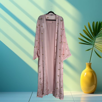 Baby pink Crepe chiffon metallic with crystal design (Jellabiya)