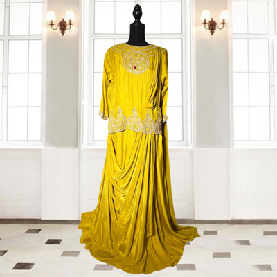 Mustard gown with Serma hand Embroidery