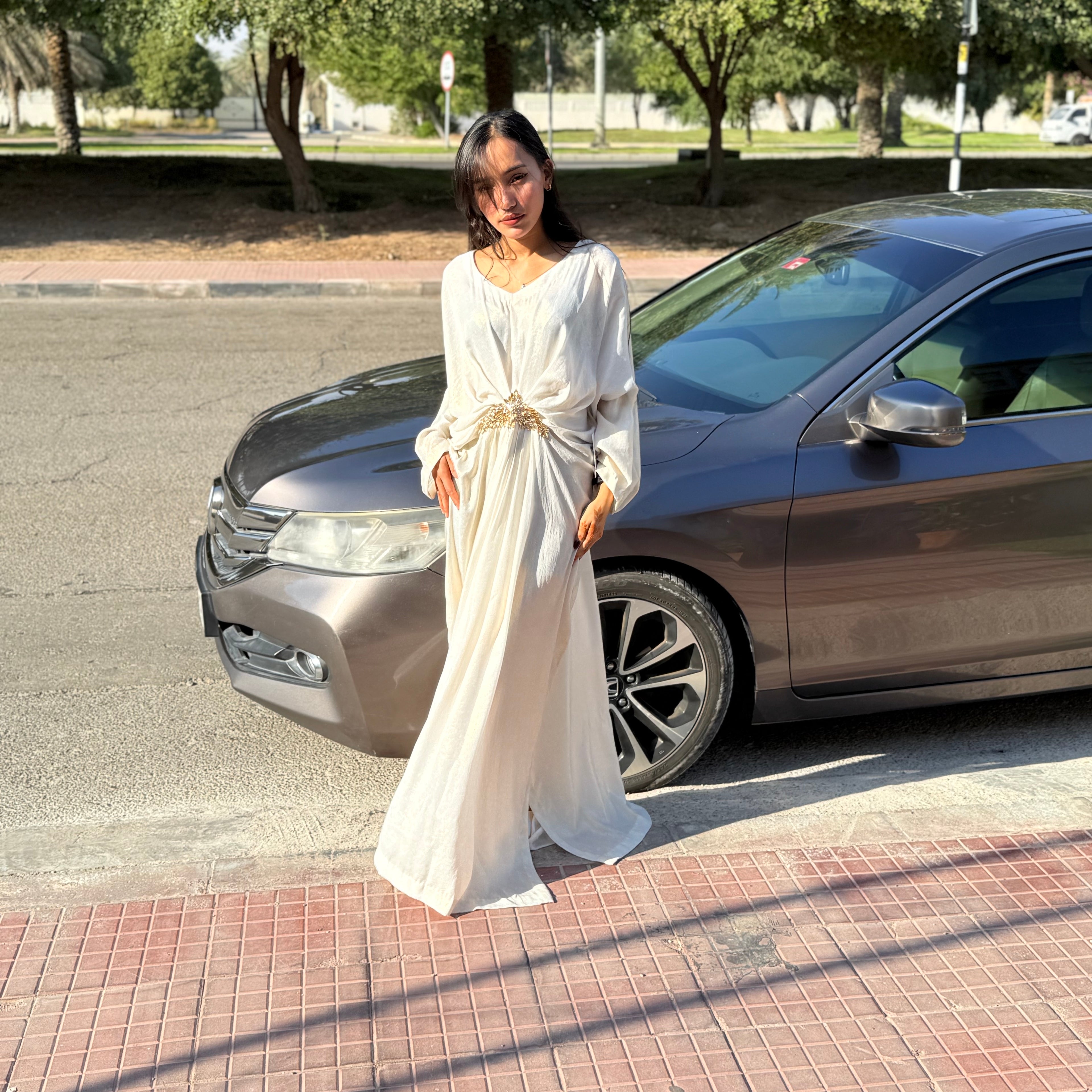 Foil Zari Silver Kaftan Stitched 1 Pc