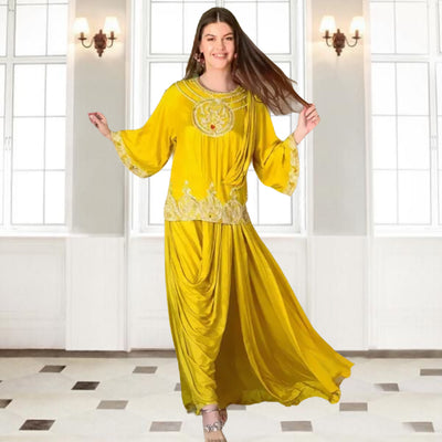 Mustard gown with Serma hand Embroidery
