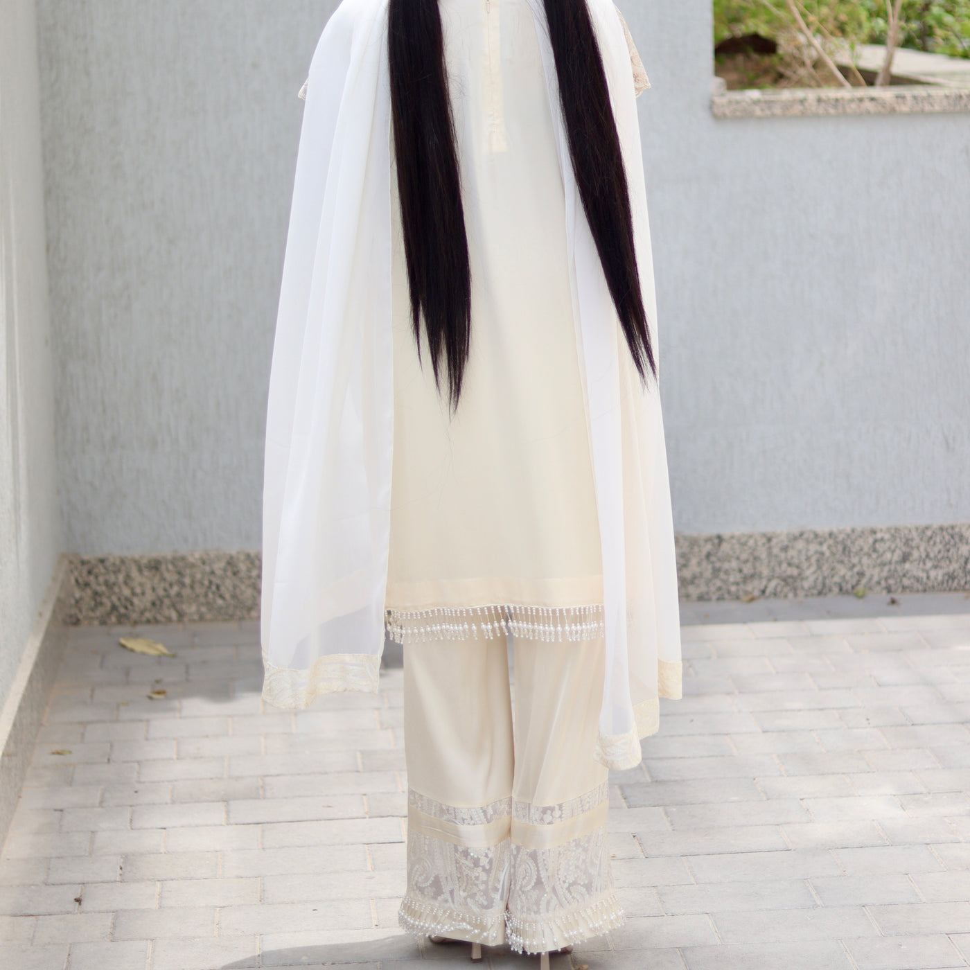 Cream Chikankari 3-Piece Dress – Formal | Office | Party Wear