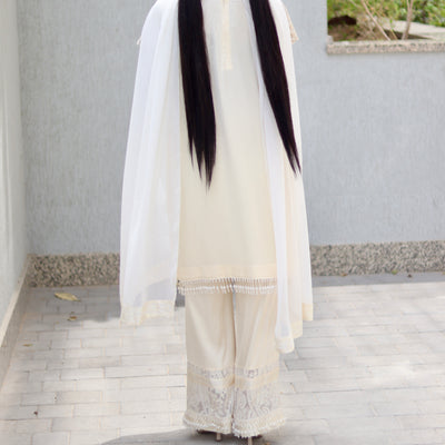 Cream Chikankari 3-Piece Dress – Formal | Office | Party Wear