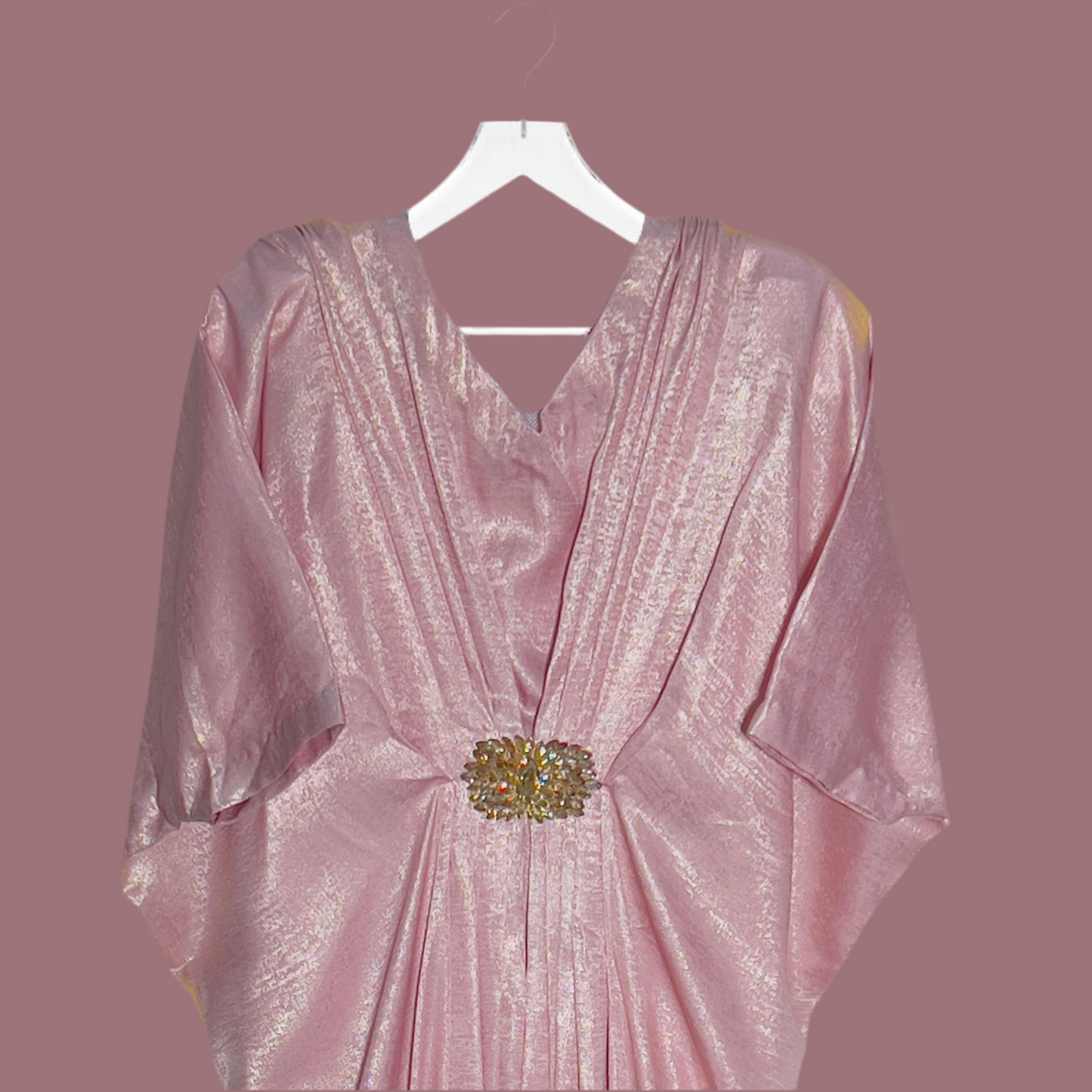 Pink V-Neck Kaftan with Motif