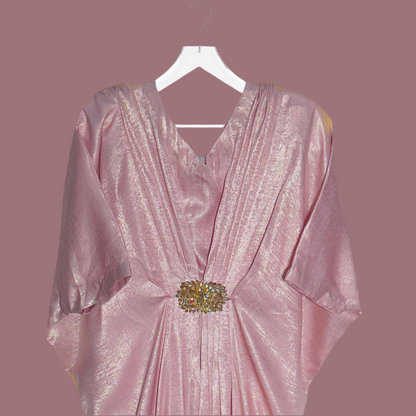 Pink V-Neck Kaftan with Motif