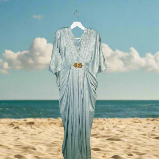 Sky blue V-Neck Kaftan with Motif