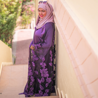 Purple Cape with Black Maxi Stitched 2Pcs