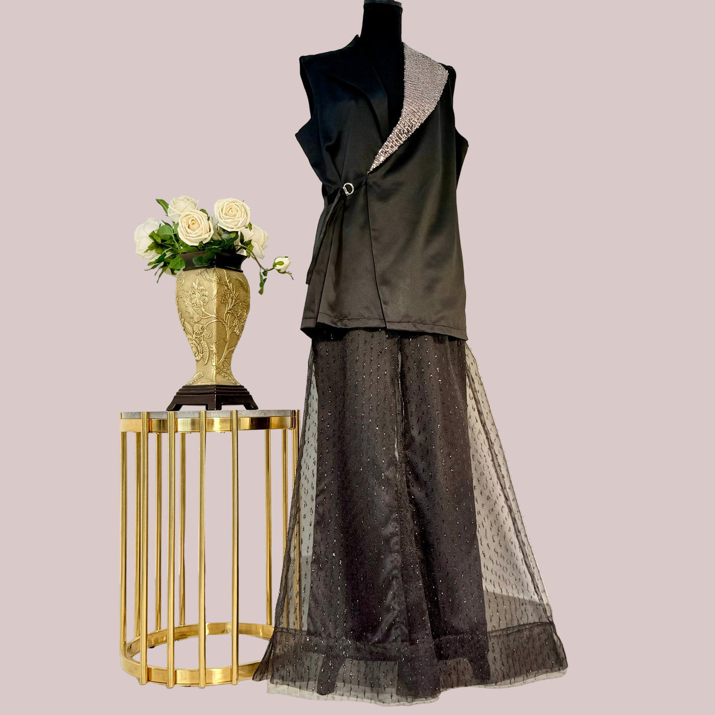 Buckle Detail Silk Top Stitched 1 Pc