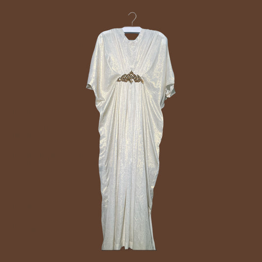 White V-Neck Kaftan with Motif Kaftan