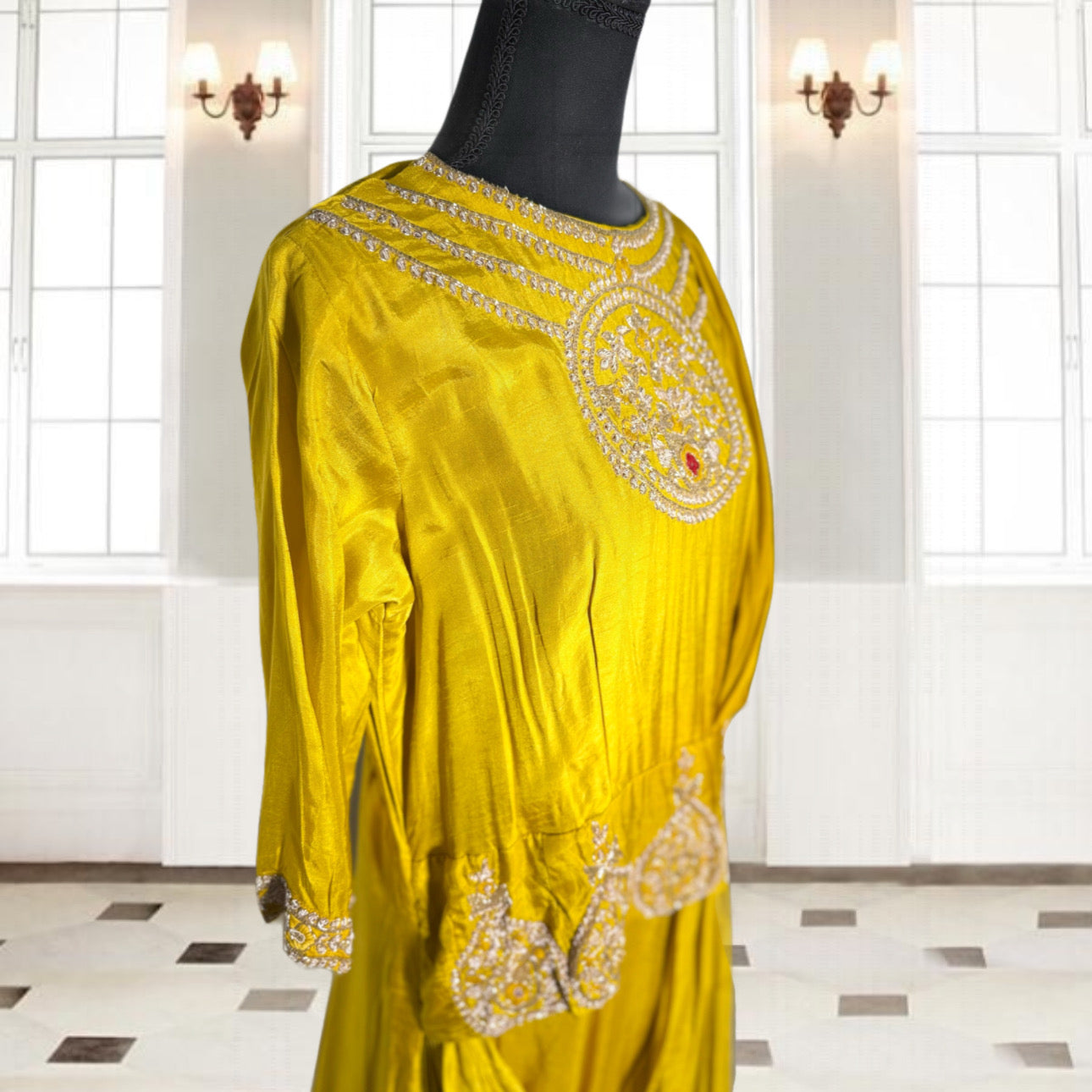 Mustard gown with Serma hand Embroidery