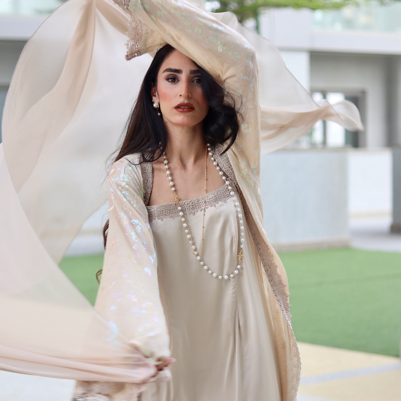 Layered Cape & Maxi Stitched 2 Pcs