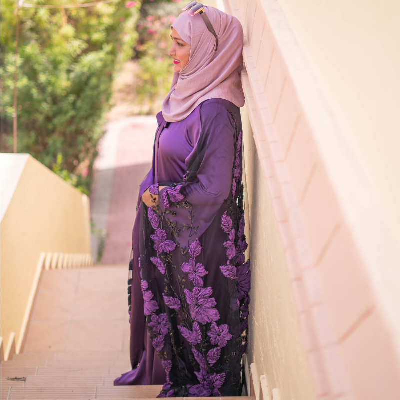 Purple Cape with Black Maxi Stitched 2Pcs