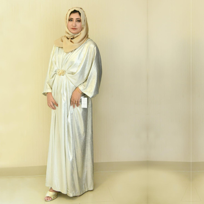 Elegant White Foil Zari Kaftan Stitched 1 Pc