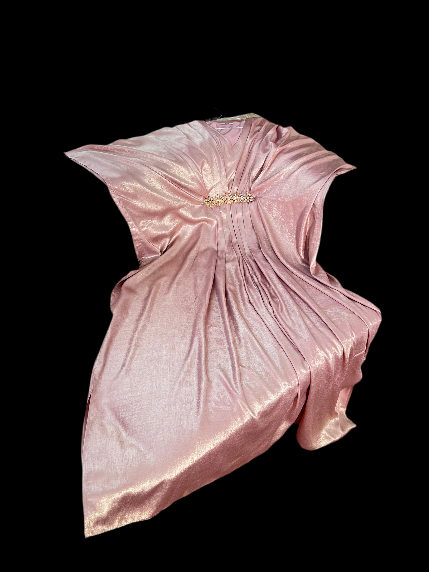 Peach Foil Zari Kaftan with Golden Motif