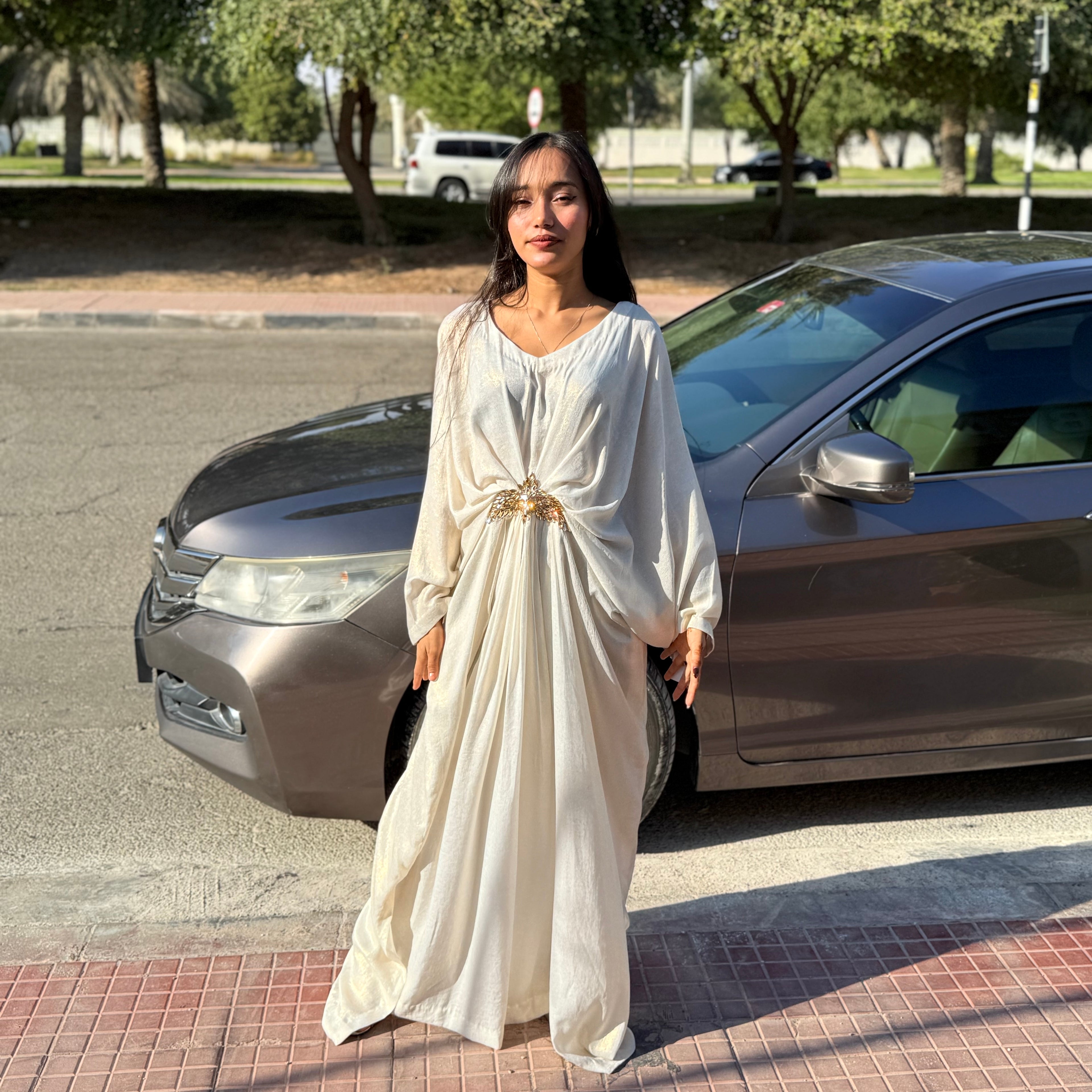 Foil Zari Silver Kaftan Stitched 1 Pc