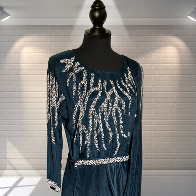 Blue fancy Western style Maxi Gown  (Cutdana & Moti work)