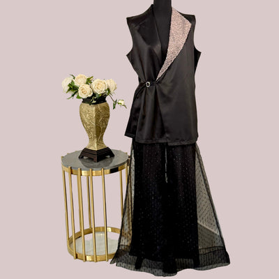 Crepe Wide-Leg Pants Stitched 1 Pc