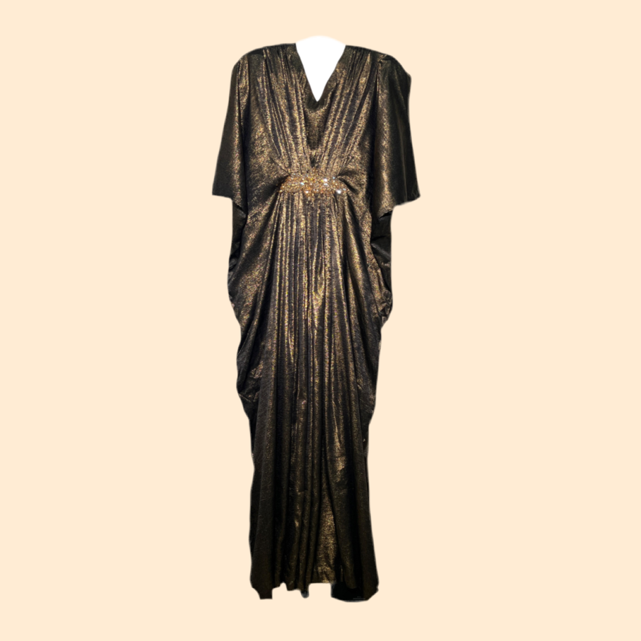 Black & Gold V-Neck Kaftan with Motif