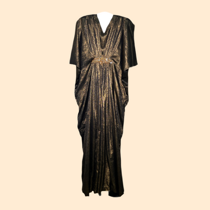 Black & Gold V-Neck Kaftan with Motif