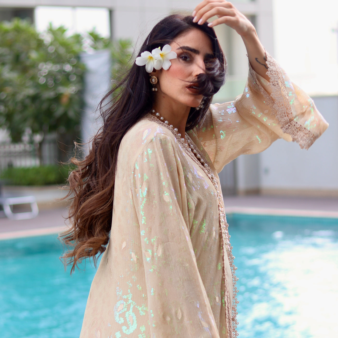 Layered Cape & Maxi Stitched 2 Pcs