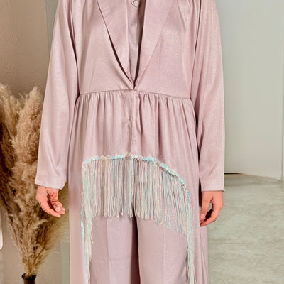 Pink Flared High-Waisted Pants with Deep V-Neck Top and inner (3-Piece Set)