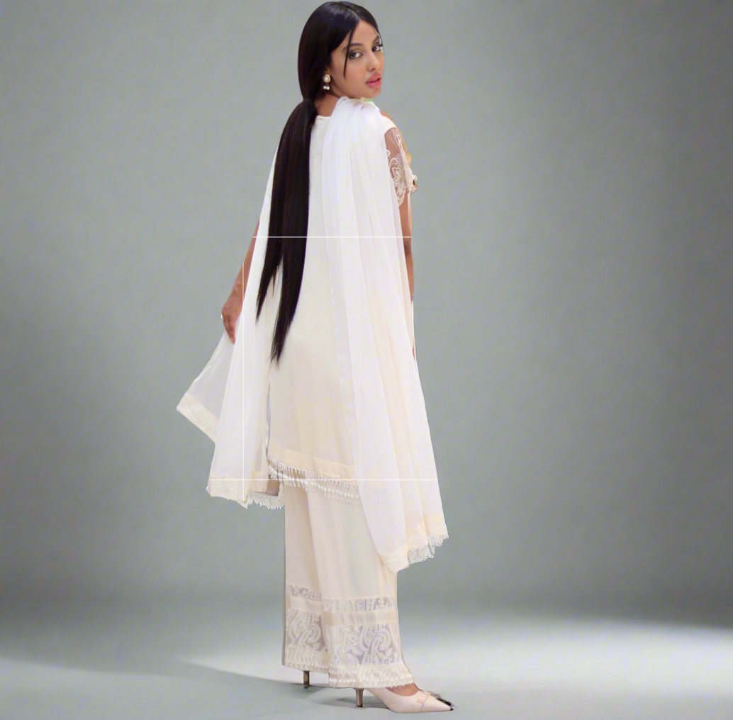Cream Chikankari 3-Piece Dress – Formal | Office | Party Wear