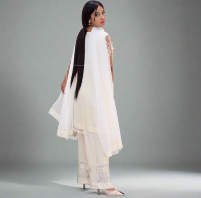 Cream Chikankari 3-Piece Dress – Formal | Office | Party Wear