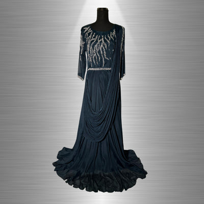 Blue fancy Western style Maxi Gown  (Cutdana & Moti work)