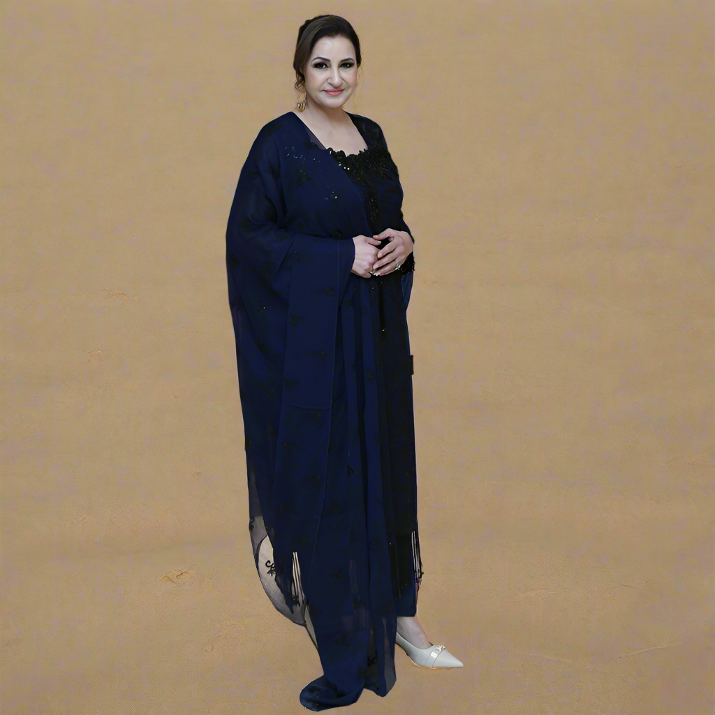 Navy Blue Chikankari Co-Ord Set for Women – 3-Piece Ethnic Fusion Outfit