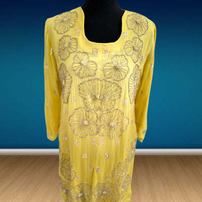 3 piece chiffon dress palazzo with short shirt (modern style handwork embroidery)