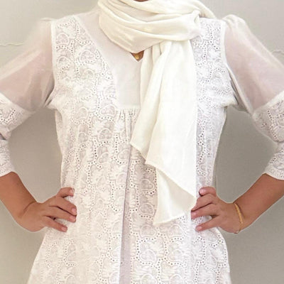 White Chikenkari Top two Satin Trousers