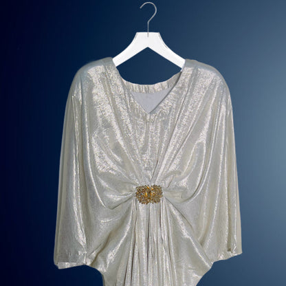 Silver V-Neck Kaftan with Motif